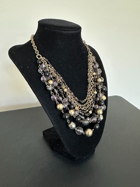 Vintage \'lia sophia\' Signed Layered Bead Gold Tone Chain 16\ Vintage \'lia sophia\' Signed Layered Bead Gold Tone Chain 16\