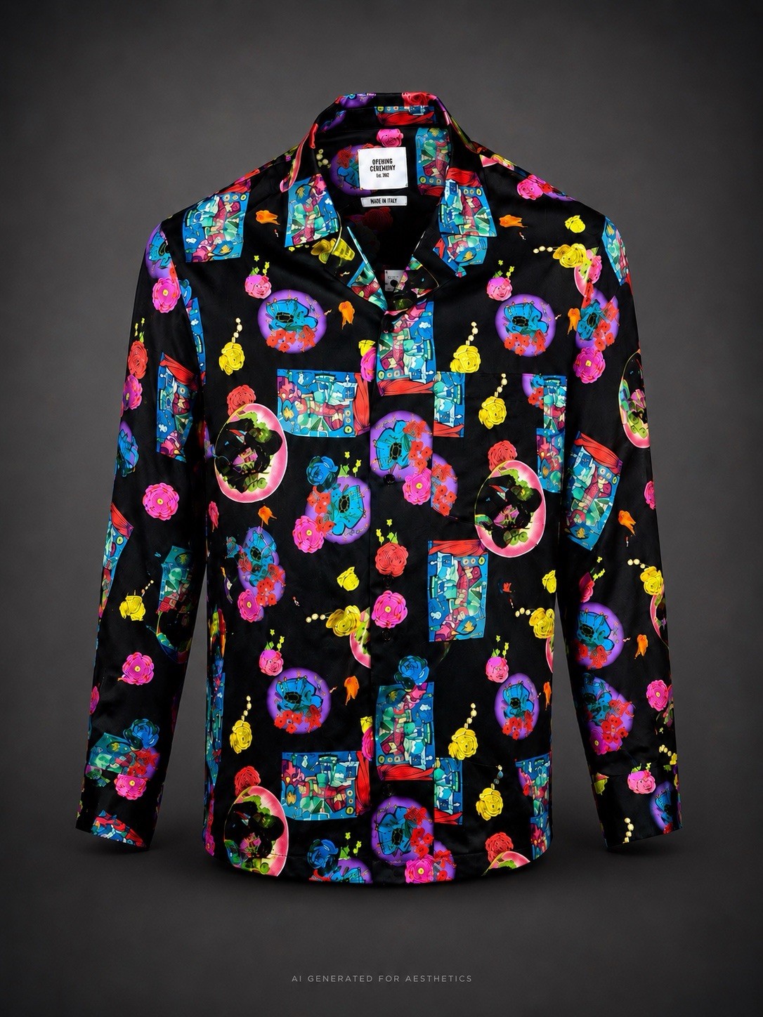 Opening Ceremony Rare Graphic 100%Viscose Camp Shirt Italy Mens Size 50 NWT
