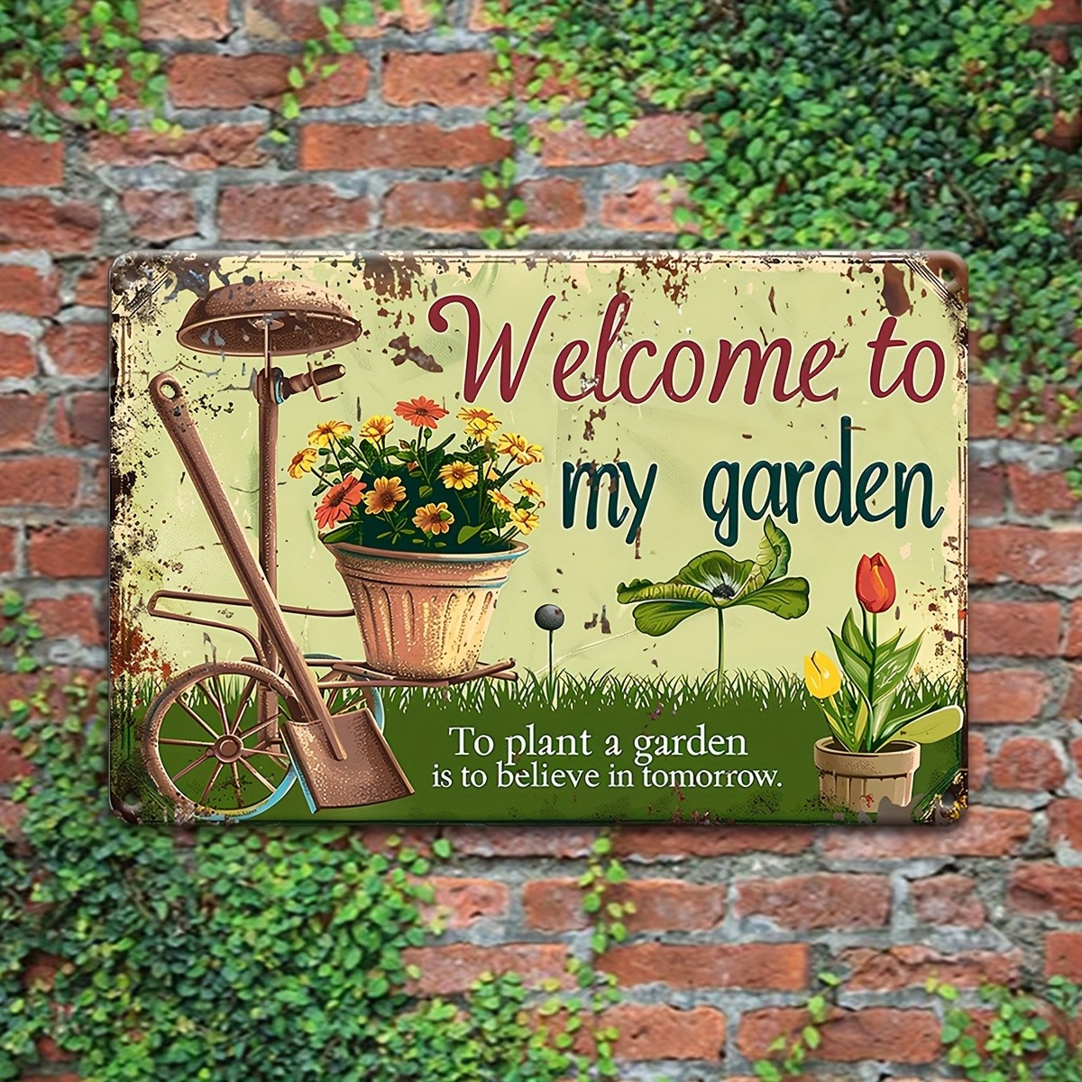Vintage Welcome to My Garden Metal Tin Sign Rustic Floral Garden Decor Wall Art Vintage Welcome to My Garden Metal Tin Sign Rustic Floral Garden Decor Wall Art