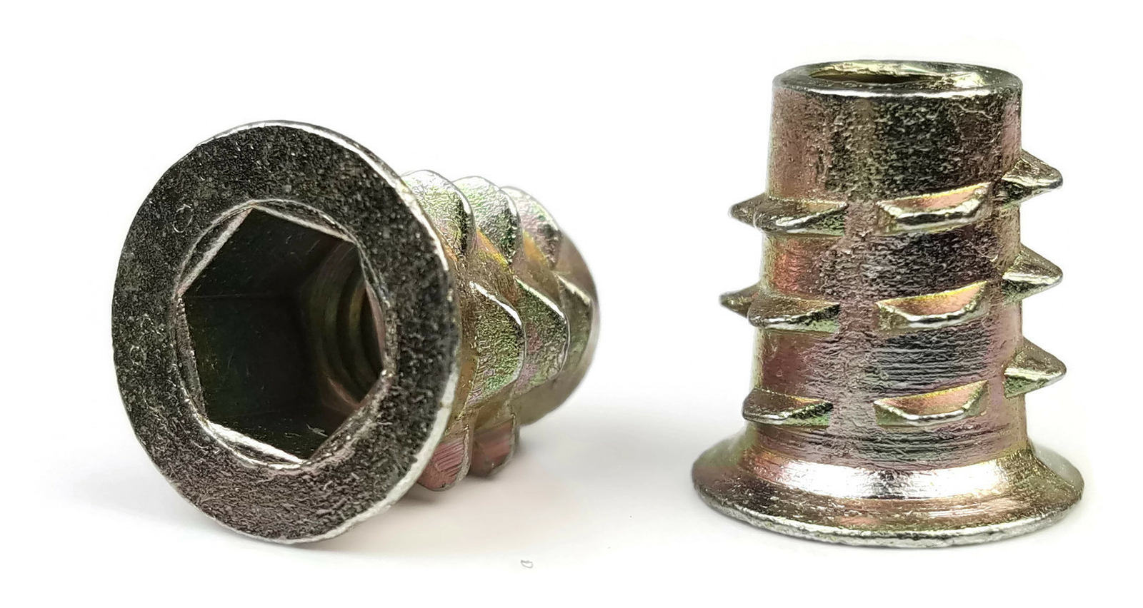 EZ-LOK Die Cast Zinc Flange Hex-Drive Threaded Inserts for Wood - M6-1.00