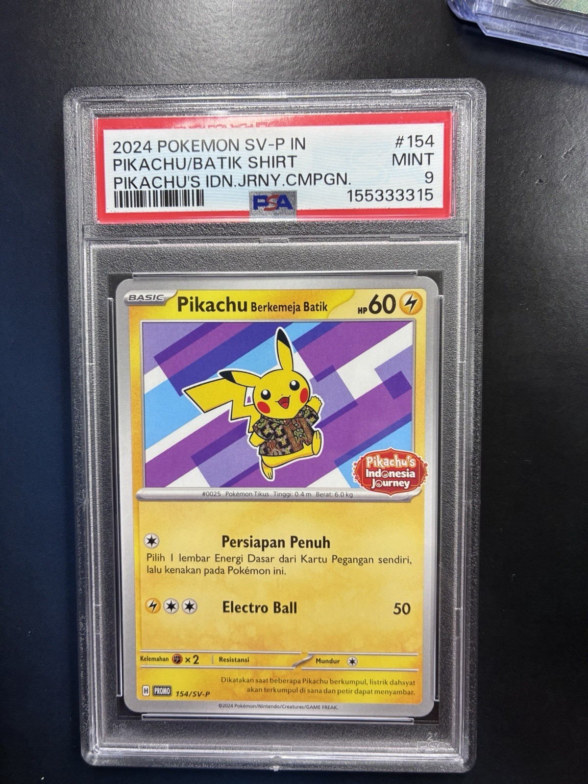 2024 Pokemon Indonesian Promo Journey #190/SV-P Pikachu in A Batik Shirt PSA 9 2024 Pokemon Indonesian Promo Journey #190/SV-P Pikachu in A Batik Shirt PSA 9
