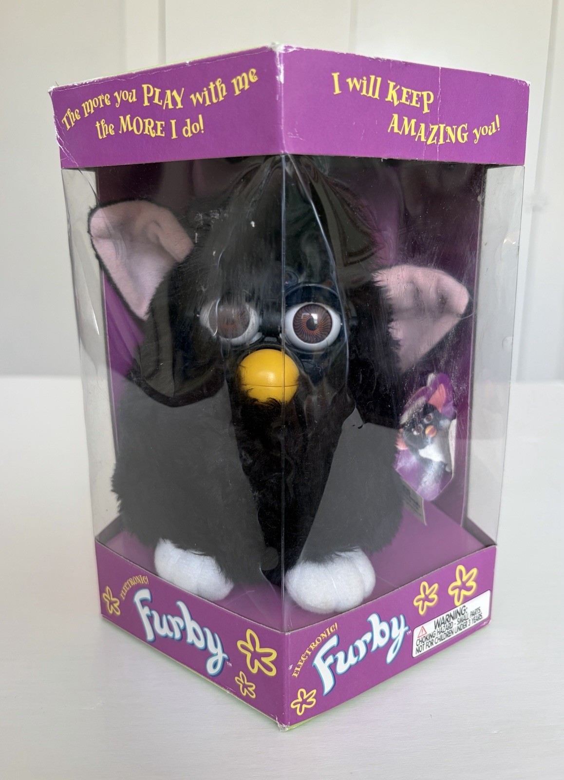 1998 Vintage Tiger Electronics Black Furby Pink Ears Brown Eyes Model 70-800 1998 Vintage Tiger Electronics Black Furby Pink Ears Brown Eyes Model 70-800