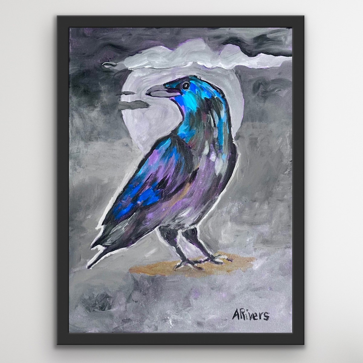 ARivers Impressionistic Modern Art 12x16 Raven Painting Canvas Signed Original