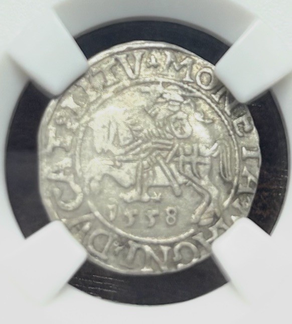 AU-50 Rare 1558 Sigismund II Augustus 1/2 Groat Poland Lithuania Silver Coin