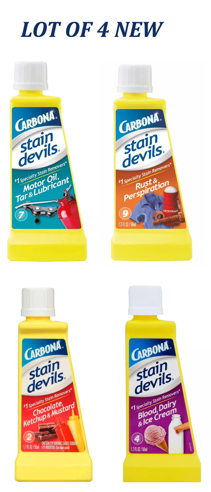 CARBONA STAIN DEVILS (1.7 oz) Mixed Lot of 4 NEW - EXACTLY AS PICTURED