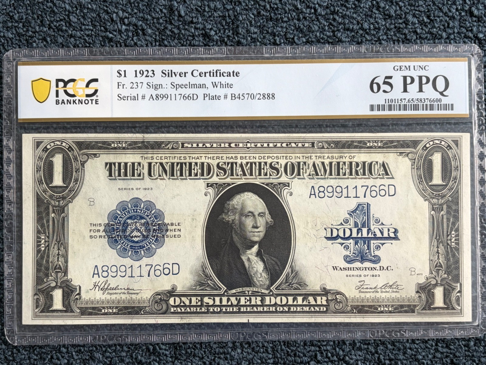 1923 $1 Silver Certificate Fr. 237--PCGS GEM UNC 65 PPQ