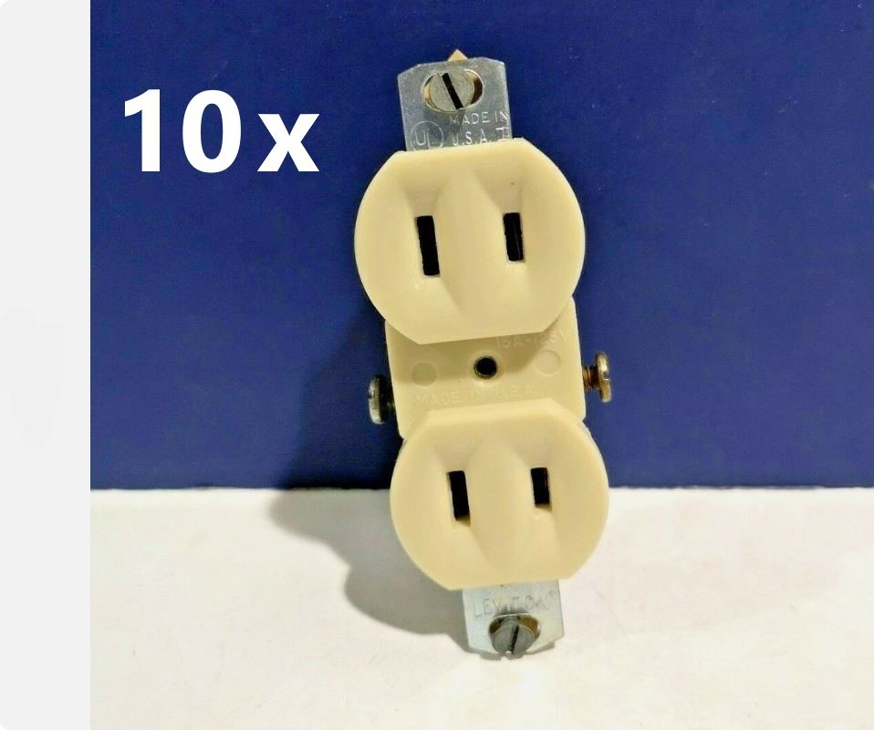 10-PK Leviton IVORY Bakelite Duplex Flush Receptacle w/ Narrow Ears NEW 222-I