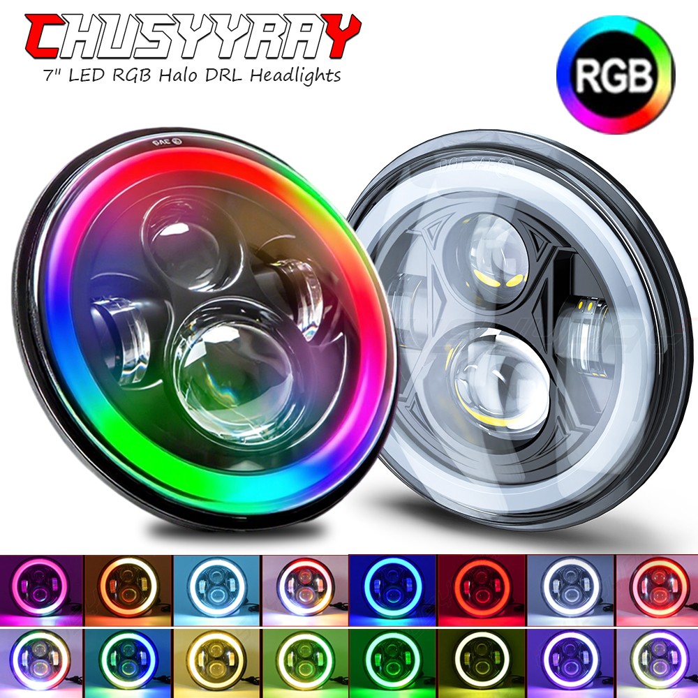 Pair 7inch Round LED Headlights RGB Halo DRL Light fit Chevy C10 C20 Pickup Nova Pair 7inch Round LED Headlights RGB Halo DRL Light fit Chevy C10 C20 Pickup Nova