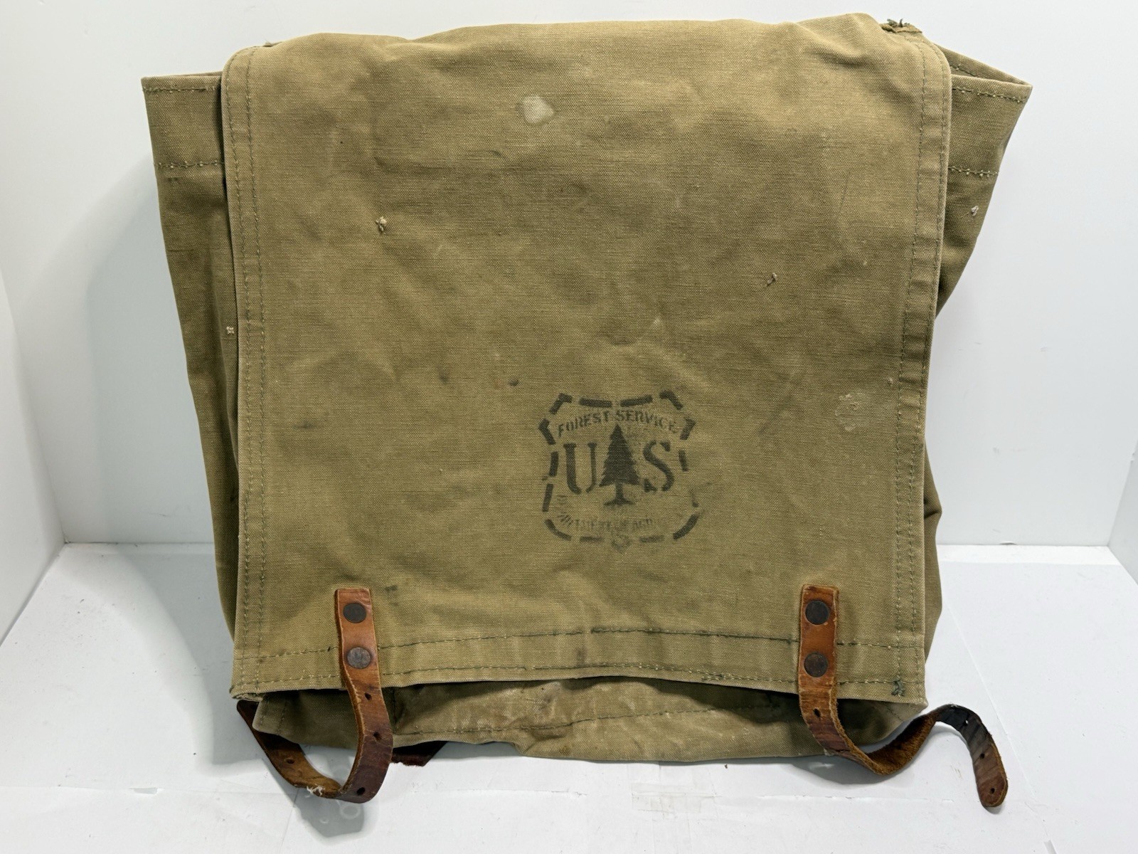 Vintage US Forest Service USFS Canvas & Leather Ruck Sack Backpack 16\ Vintage US Forest Service USFS Canvas & Leather Ruck Sack Backpack 16\