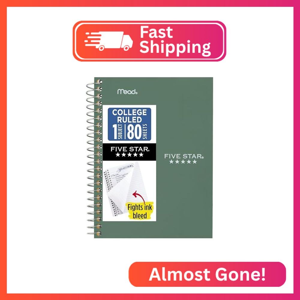 Five Star Spiral Notebook, 1 Subject, College Ruled Paper, 4-3/8 Five Star Spiral Notebook, 1 Subject, College Ruled Paper, 4-3/8