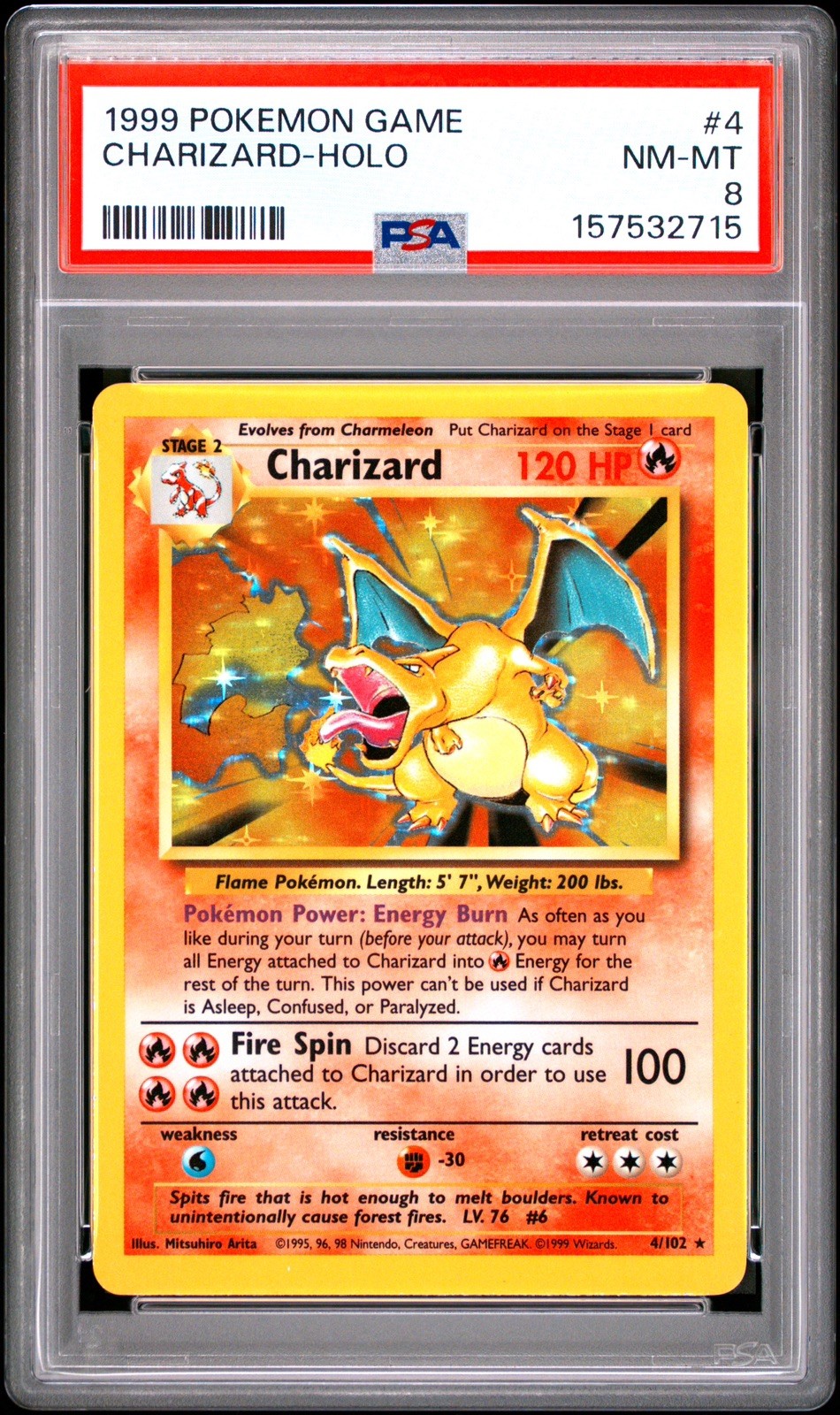 1999 POKEMON BASE SET UNLIMITED #4 CHARIZARD-HOLO PSA 8 1999 POKEMON BASE SET UNLIMITED #4 CHARIZARD-HOLO PSA 8