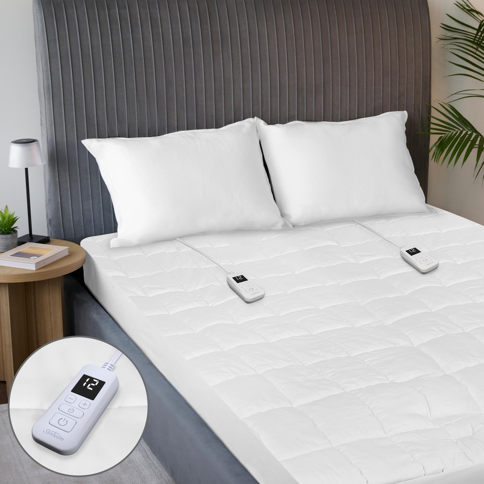 Sunbeam Restful Premium Quilted Heated Mattress Pad - King, White, 12 Heat Setti Sunbeam Restful Premium Quilted Heated Mattress Pad - King, White, 12 Heat Setti