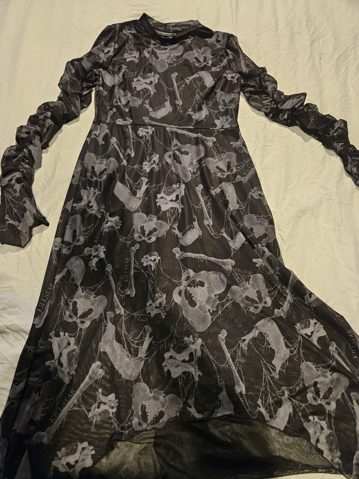 Killstar Glisten Scrunched Long Sleeve Dress Pelvis Bones Screen Gothic Size Med Killstar Glisten Scrunched Long Sleeve Dress Pelvis Bones Screen Gothic Size Med