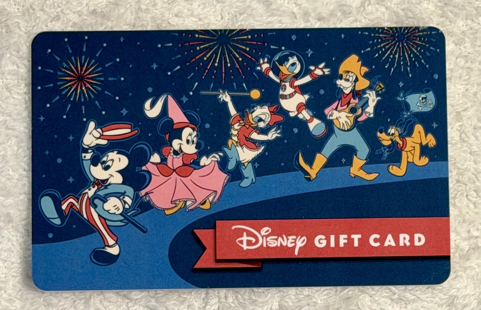 WALT DISNEY gift card. Mickey & Minnie and the whole gang with fireworks WALT DISNEY gift card. Mickey & Minnie and the whole gang with fireworks