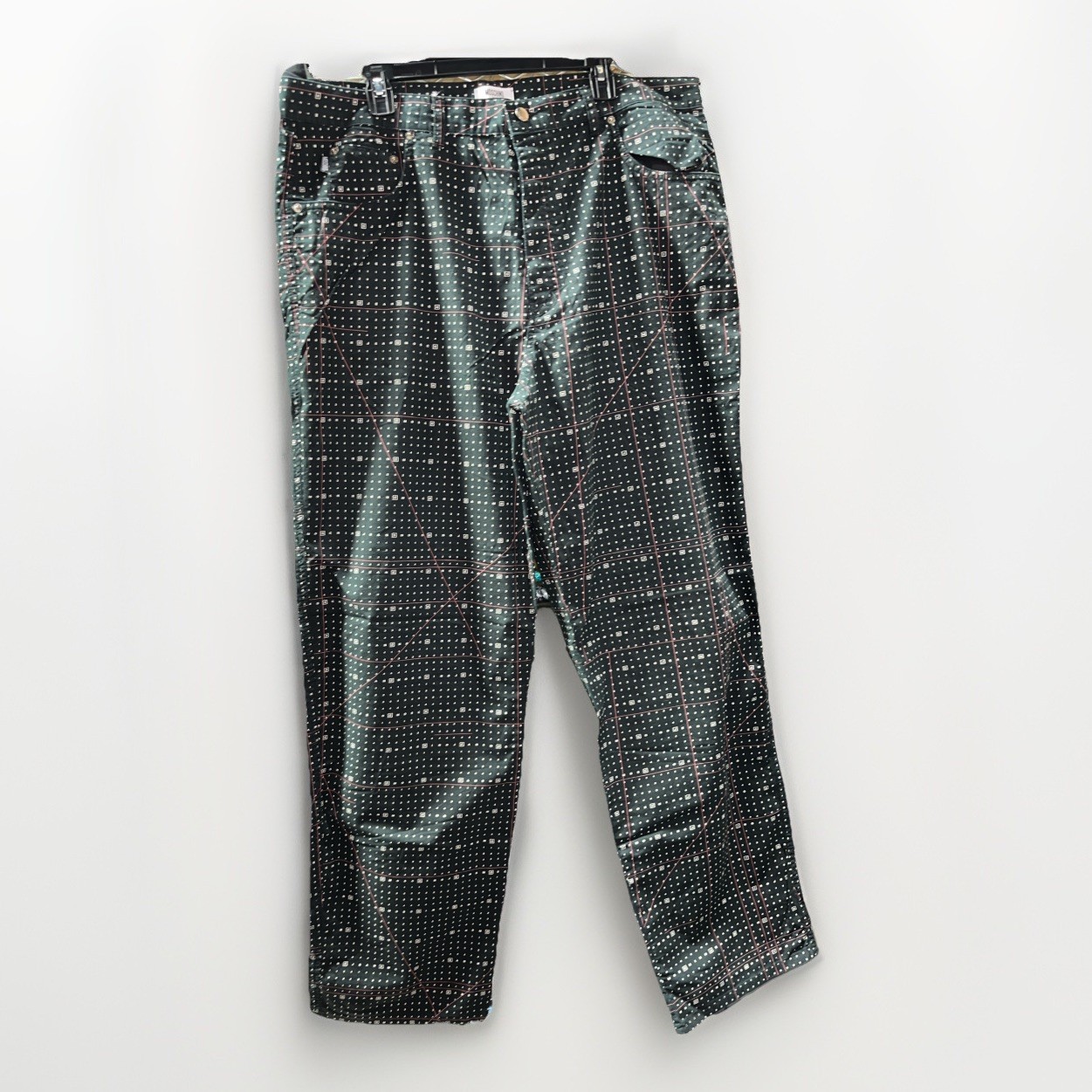 Vintage Moschino Jeans Black All Over Print Pants Geometric Grid Men’s Size 34
