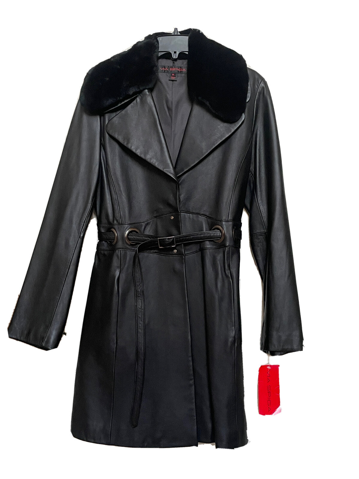 Vintage Via Spiga LEATHER + RABBIT FUR Belted Trench Coat Jacket Womens Medium Vintage Via Spiga LEATHER + RABBIT FUR Belted Trench Coat Jacket Womens Medium