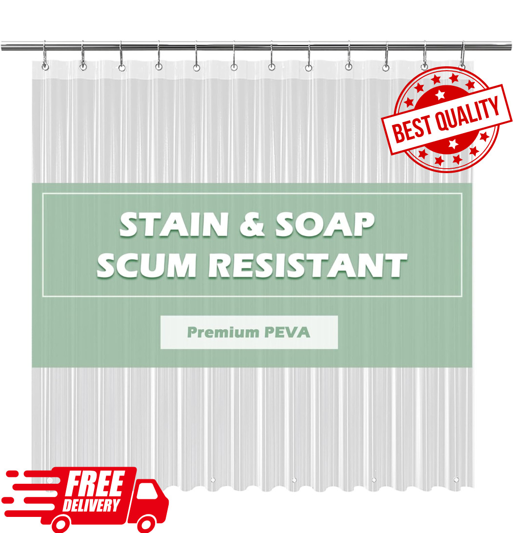 Clear PEVA Shower Curtain Liner 72x72 Waterproof with 3 Magnets Hooks