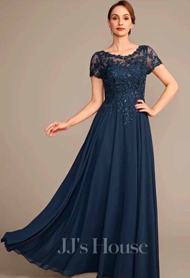JJ\'s House Rosaria Dark Navy A-line Sequins Lace Dress Size 12 JJ\'s House Rosaria Dark Navy A-line Sequins Lace Dress Size 12