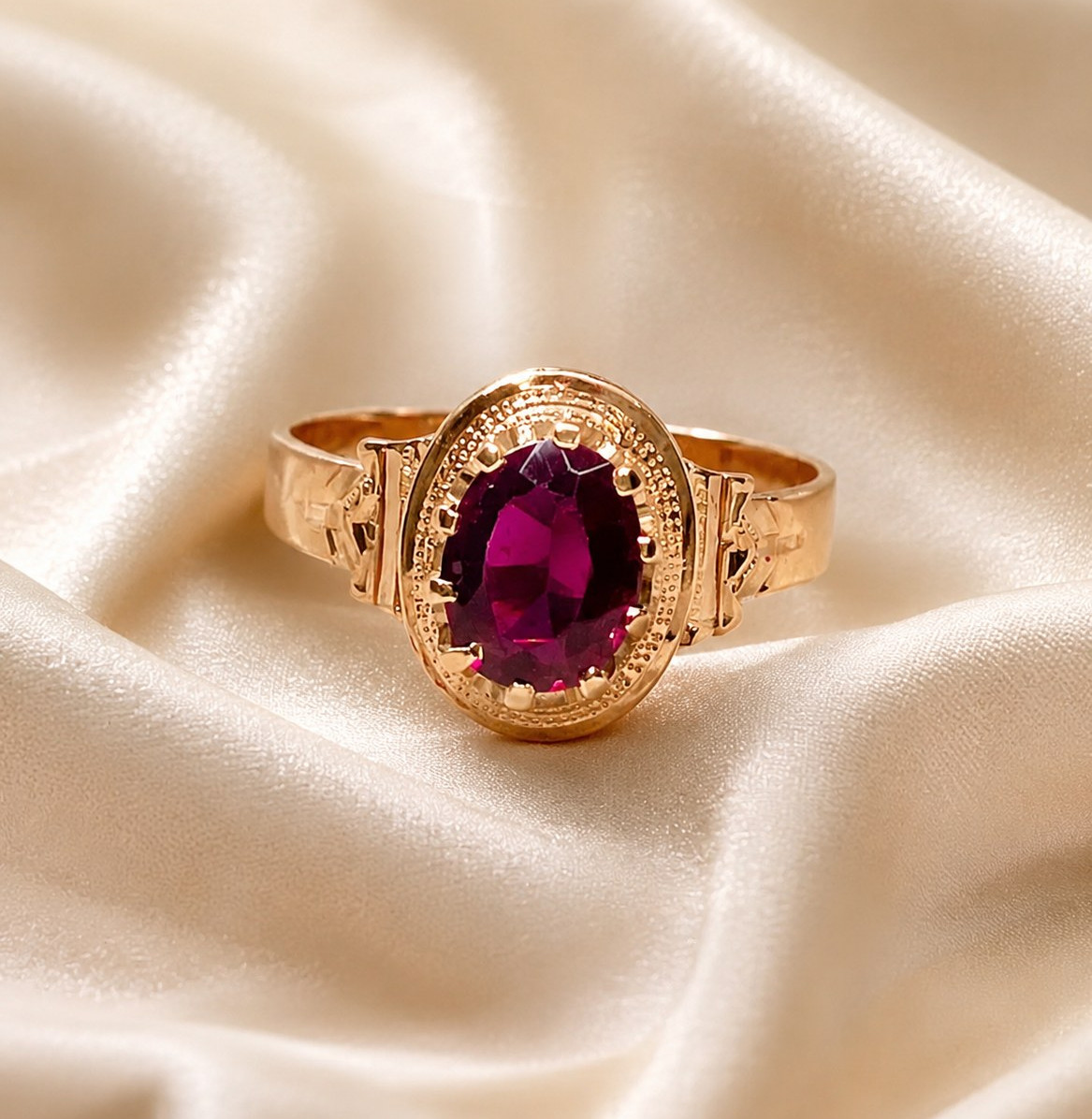 Antique Victorian 10K Rose Gold Rhodolite Grape Garnet Ring Size 5