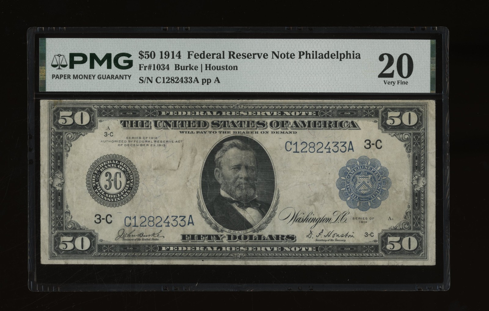 DBR 1914 $50 FRN Philadelphia Fr. 1034 PMG VF-20 Serial C1282433A