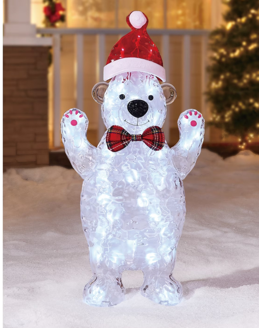2.5 Ft Light-Up Icy Bear Christmas Decoration with 35 LED Lights, Red and White