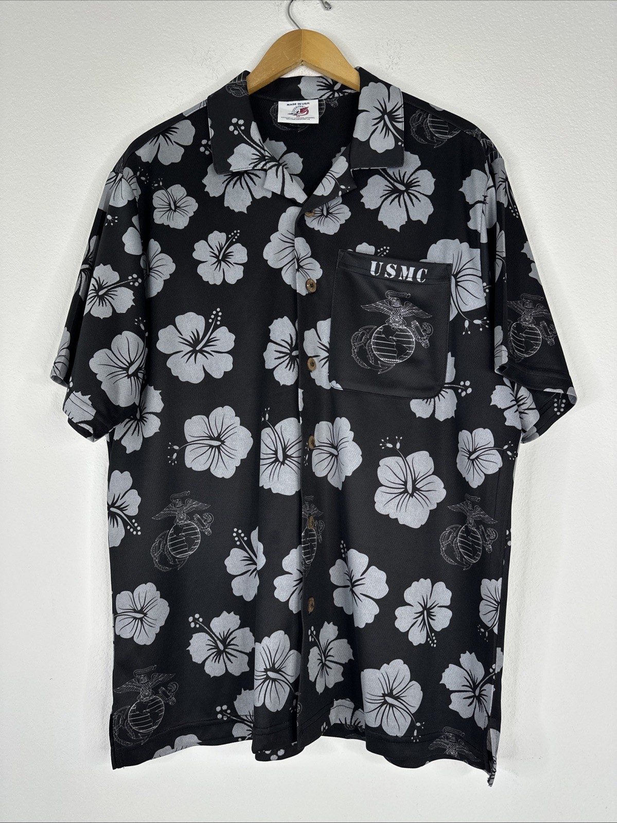 USMC Hawaiian Shirt Mens Size M Made In USA Semper Fidelis Marine Corps Aloha USMC Hawaiian Shirt Mens Size M Made In USA Semper Fidelis Marine Corps Aloha