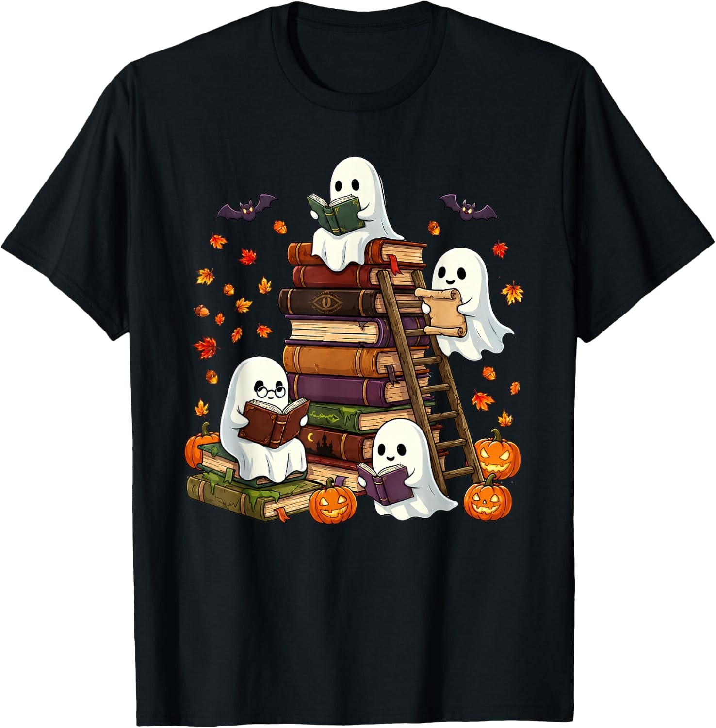 Cute Ghost Reading Book Lovers Halloween Autumn Fall T-Shirt unisex T-Shirt