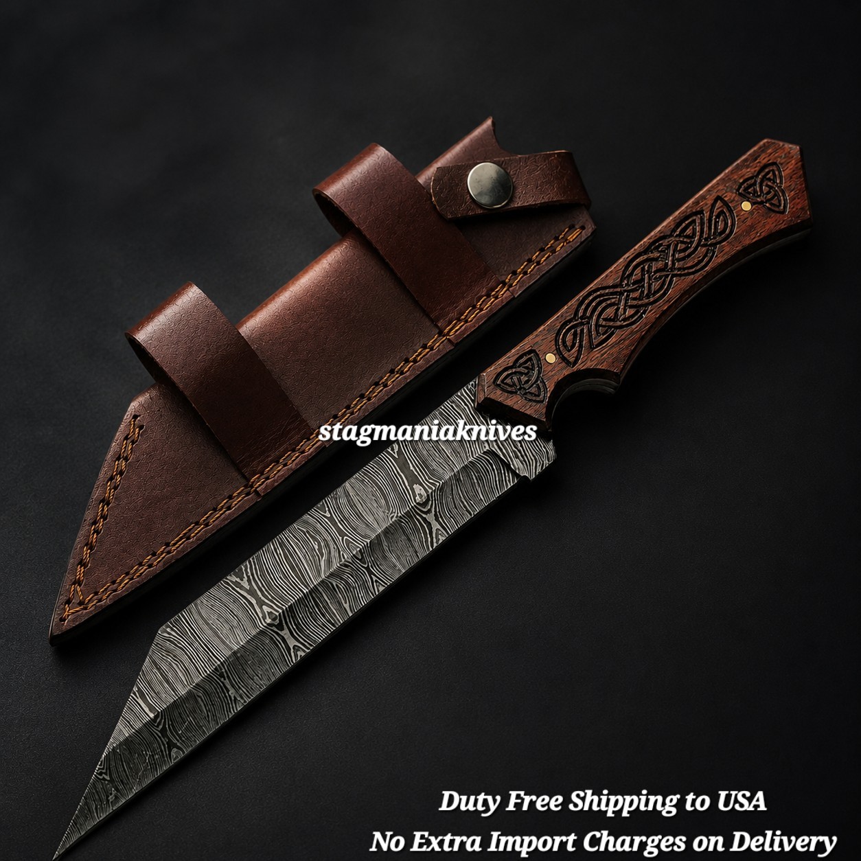 Rare Handmade Damascus Steel Full Tang Hunting Ragnar Viking Valhalla Seax Knife
