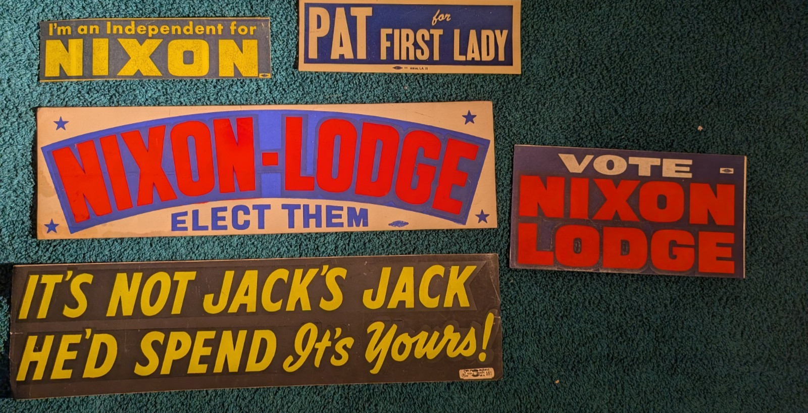 1960 Nixon Lodge Campaign Bumper Stickers Lot JFK Pat Nixon Political 5pc