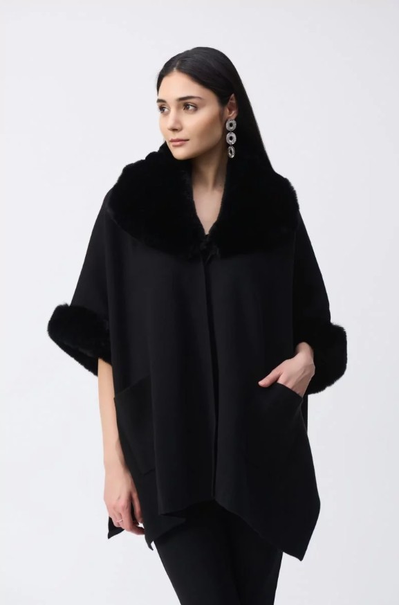 New Joseph Ribkoff Faux Fur Trim Oversized Cape One Size Oversized 