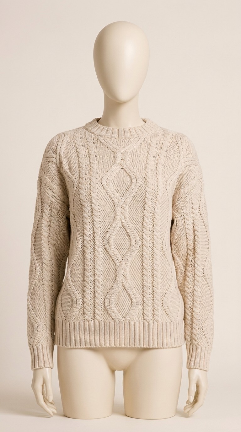AUTOMET Women\'s Cream Oversized Cable Knit Crew Neck Sweater Long Sleeve M