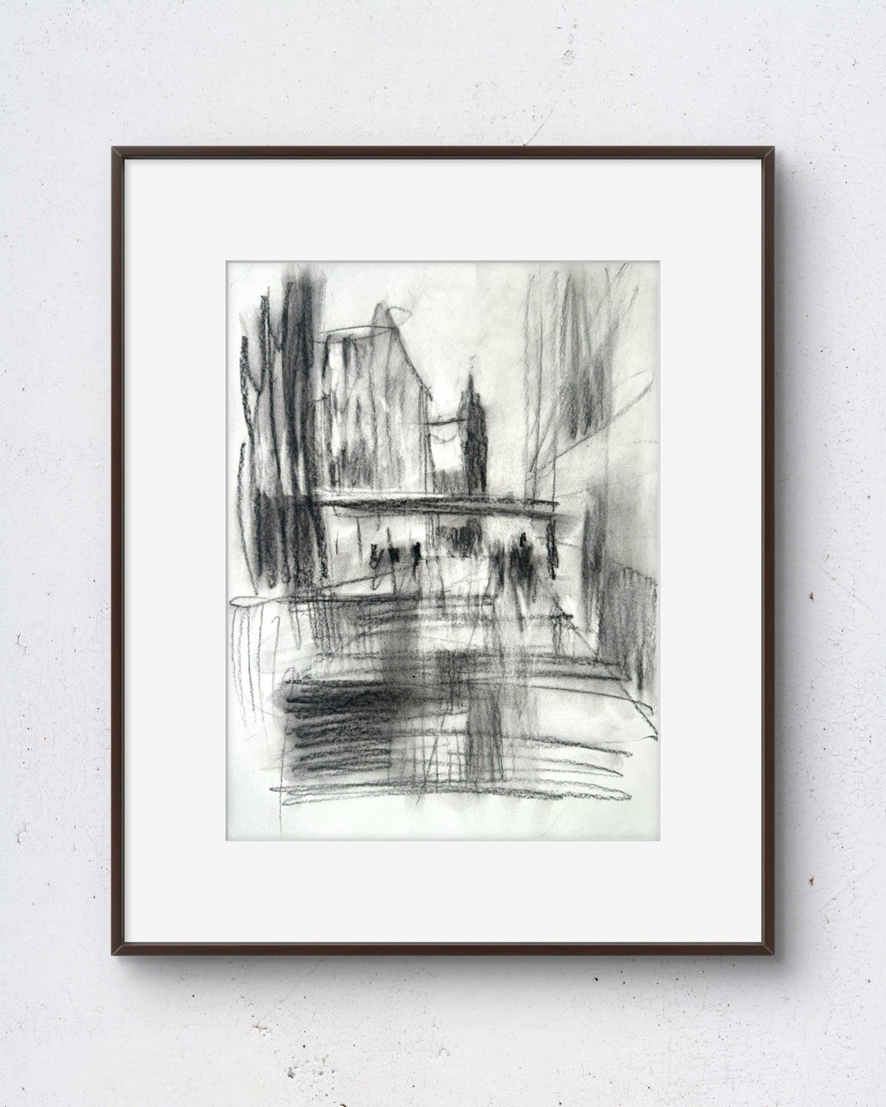 Downtown Walk No.1 9x12 Original Charcoal Drawing Home Interior Art On Paper