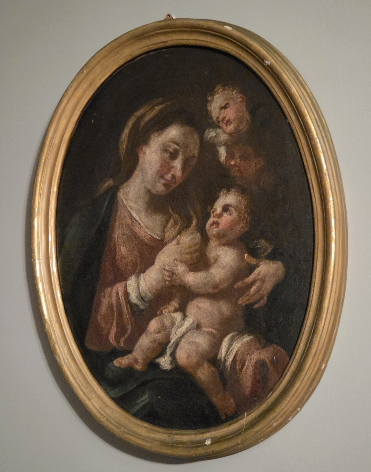 Antique Italian Old Master Oil Painting 18thC Madonna & Child Oval Framed Antique Italian Old Master Oil Painting 18thC Madonna & Child Oval Framed