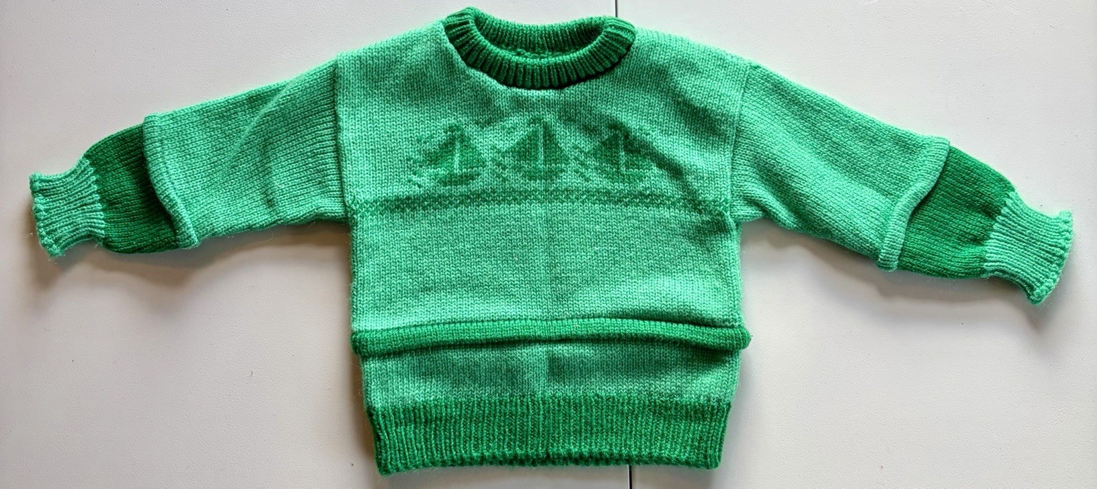 1970’s Kid’s Green Sailboat Nautical Themed Pullover Sweater Vintage Outfit 1970’s Kid’s Green Sailboat Nautical Themed Pullover Sweater Vintage Outfit