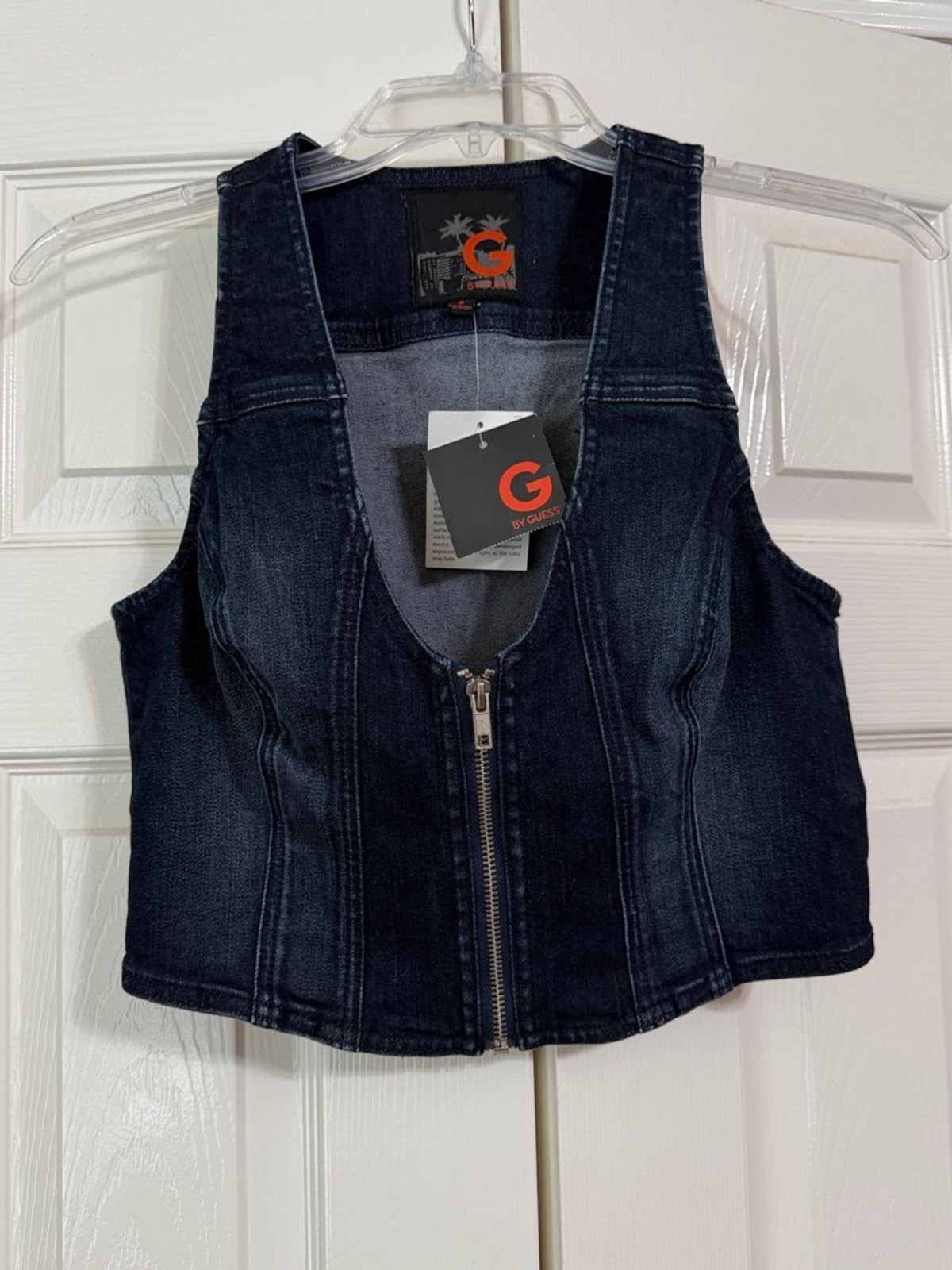 NWT G by GUESS Size Small Dark Wash Denim Zip Front Vest