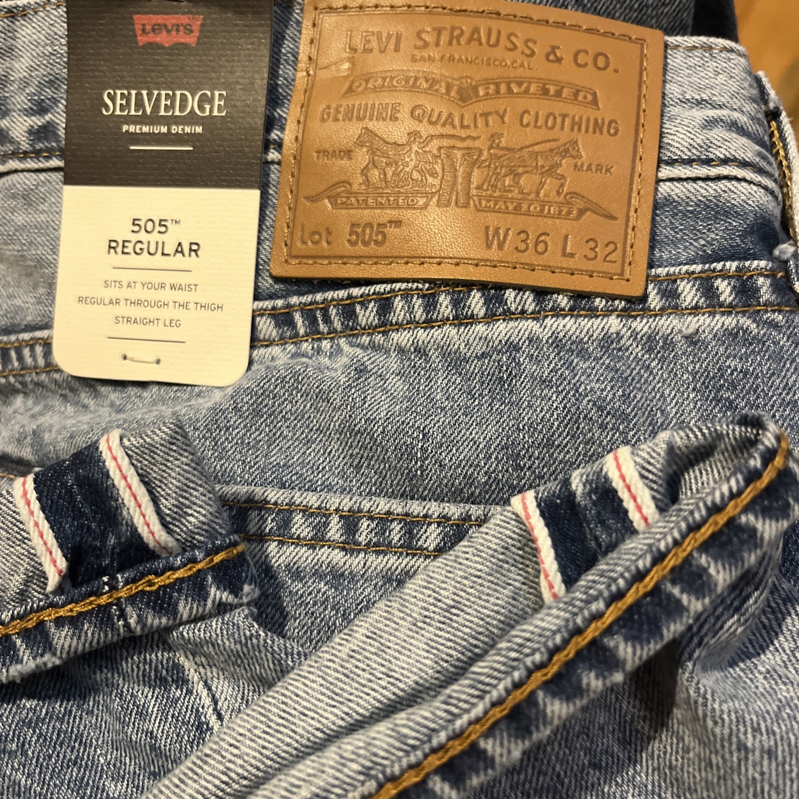 NEW Levi\'s 505 Premium Selvedge Jeans Men\'s 36x32 Blue Denim Straight Leg Fit NEW Levi\'s 505 Premium Selvedge Jeans Men\'s 36x32 Blue Denim Straight Leg Fit