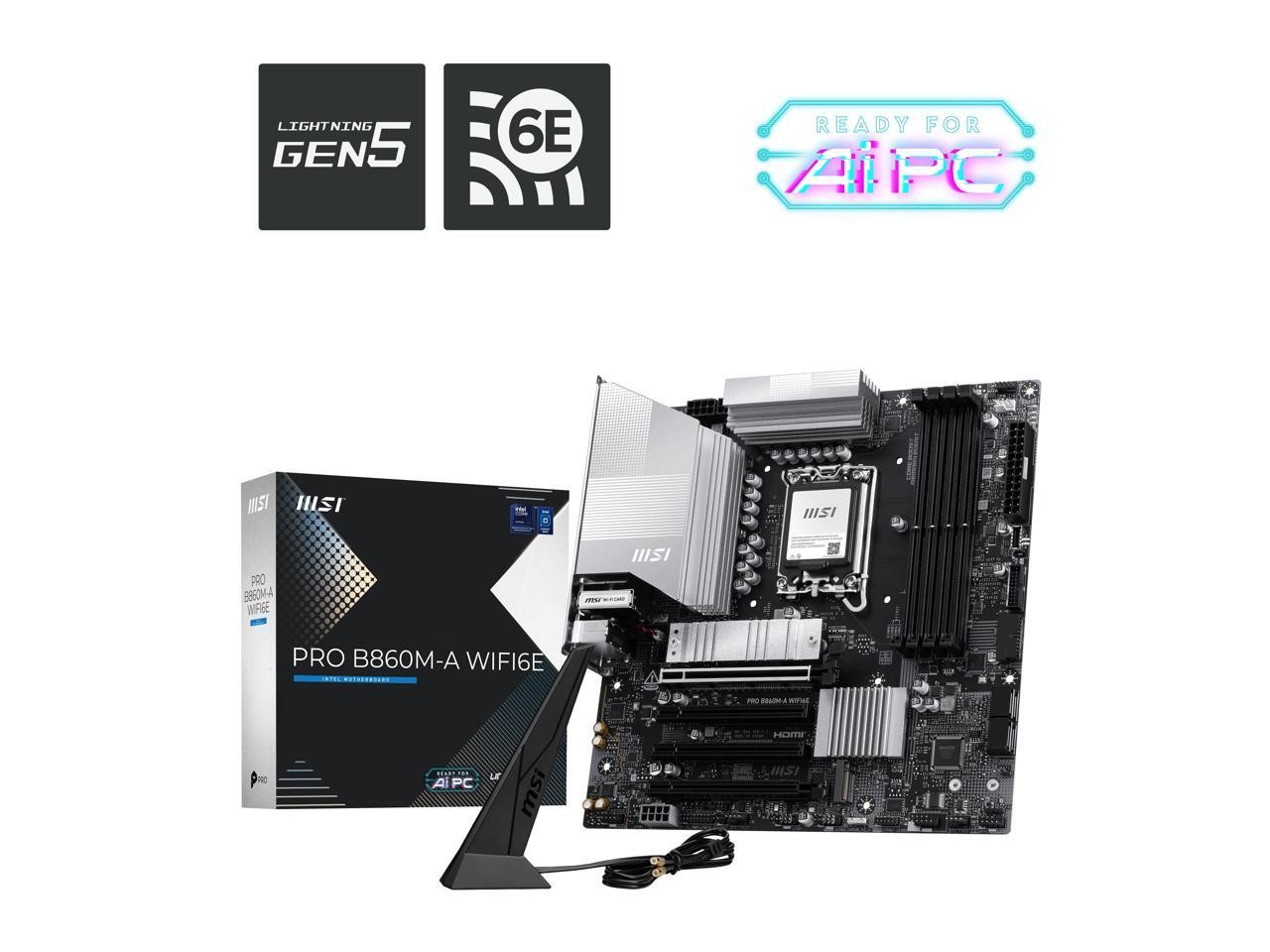 MSI PRO B860M-A WIFI6E Motherboard, mATX - Supports Intel Core Ultra Processors MSI PRO B860M-A WIFI6E Motherboard, mATX - Supports Intel Core Ultra Processors