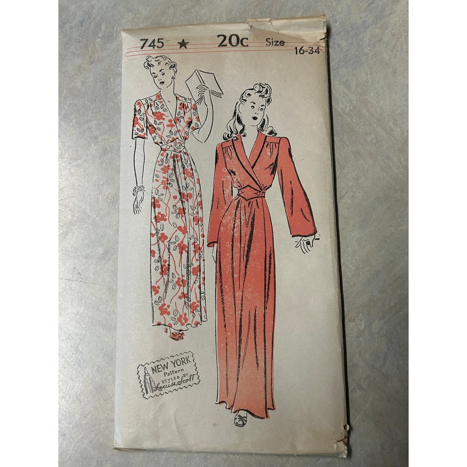 Vintage 40\'s-50\'s New York Pattern #745 Women\'s Housecoat or Dress Size 16 HTF