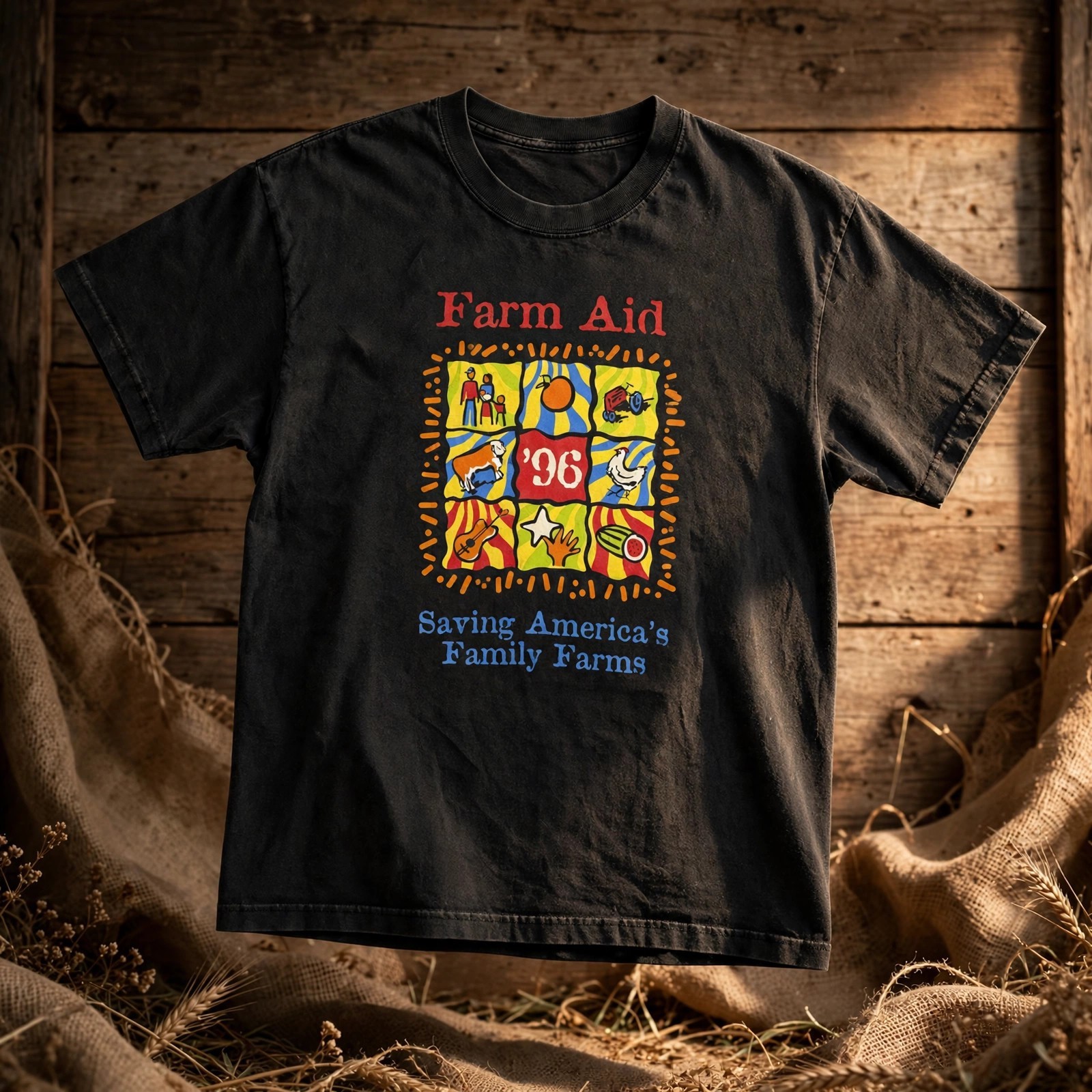 Vintage 1996 Farm Aid T-Shirt Black Concert Tee Vintage 1996 Farm Aid T-Shirt Black Concert Tee