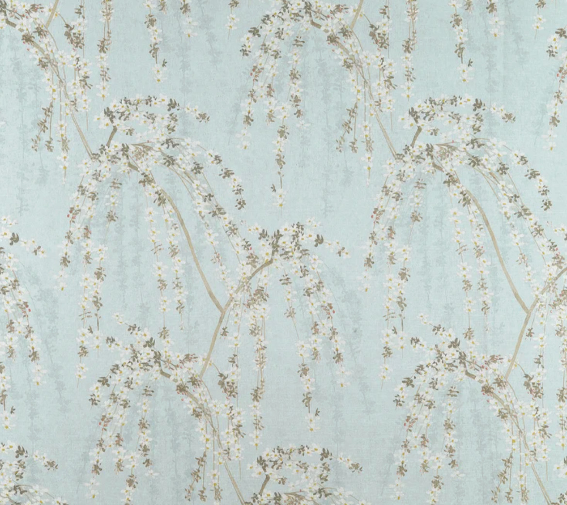 Thibaut Curtain Fabric \'WEEPING BLOSSOM\' 2.4 METRES BLUE 100% Cotton