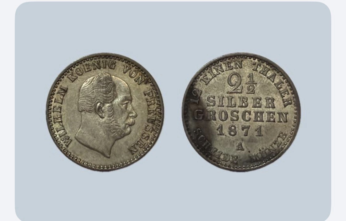 1871-A Germany Prussia 2 1/2 Silber Groschen Silver Coin Wilhelm I Berlin Mint 1871-A Germany Prussia 2 1/2 Silber Groschen Silver Coin Wilhelm I Berlin Mint