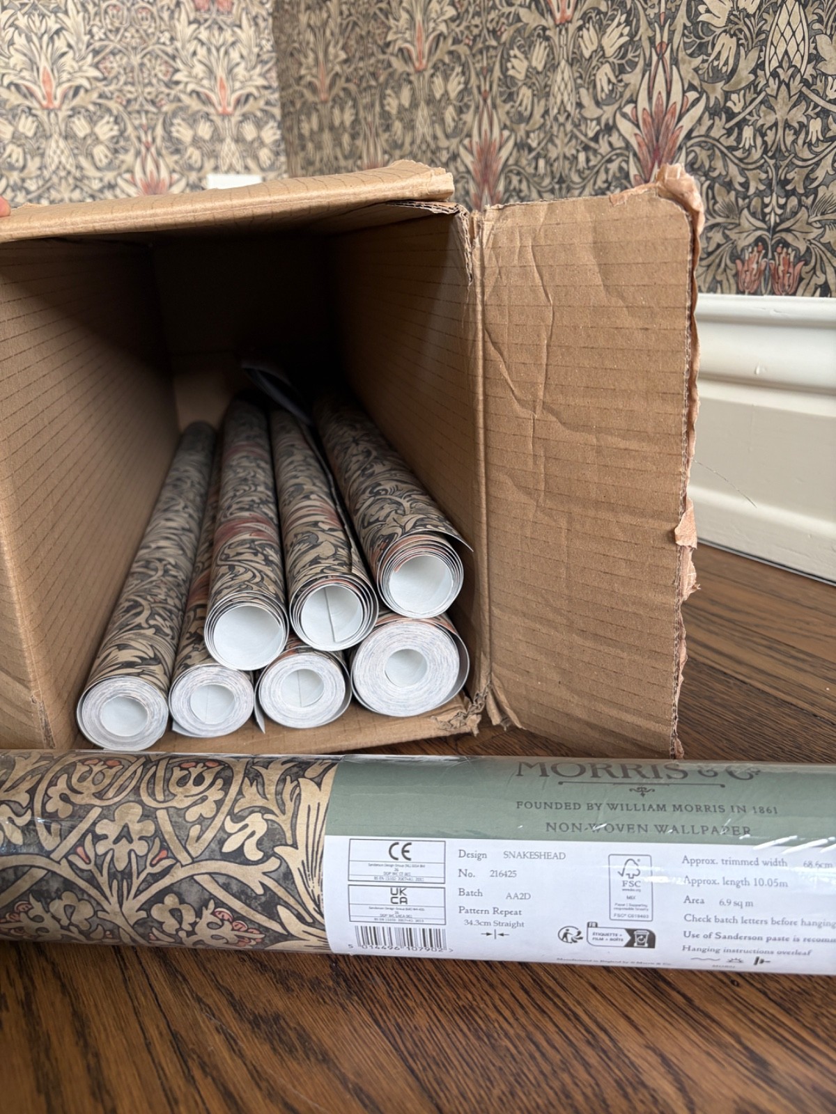 Morris & Co Snakeshead Wallpaper 216425 Charcoal Spice Full Roll + Remnants
