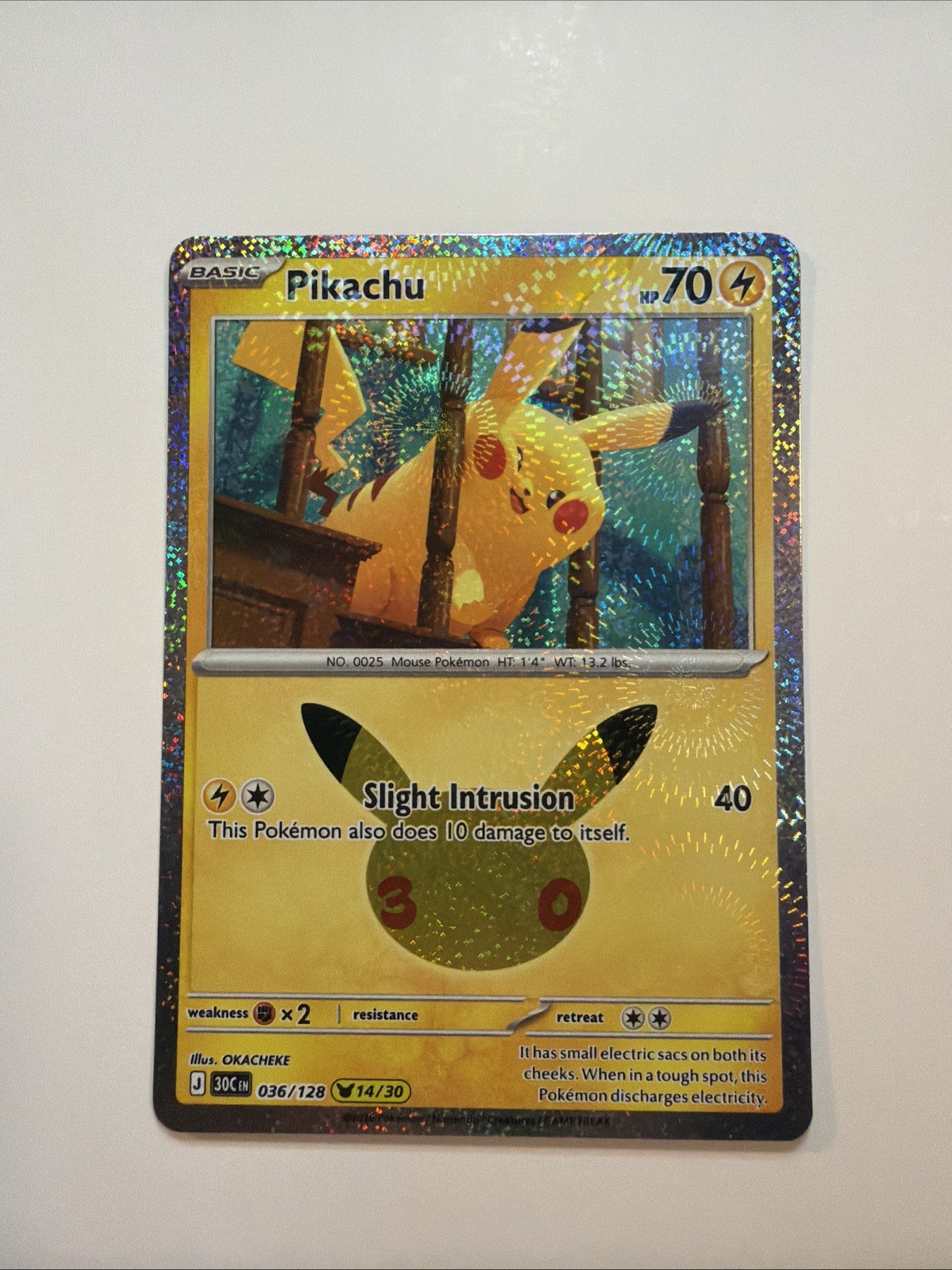Pikachu 036/128 14/30 Pokemon TCG 30th Celebration Fireworks Holo Rare 2026