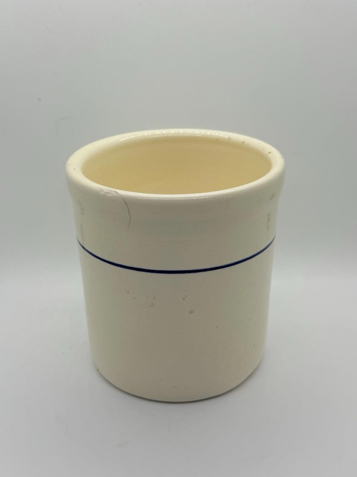Vintage Gaetano Pottery Crock California USA White Blue Stripe 5.25\ Vintage Gaetano Pottery Crock California USA White Blue Stripe 5.25\