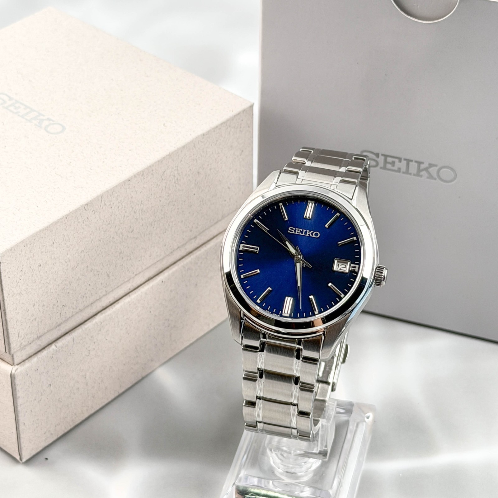 Seiko Essentials SUR309 Men\'s Blue Dial Stainless Steel Strap Quartz Watch 40mm