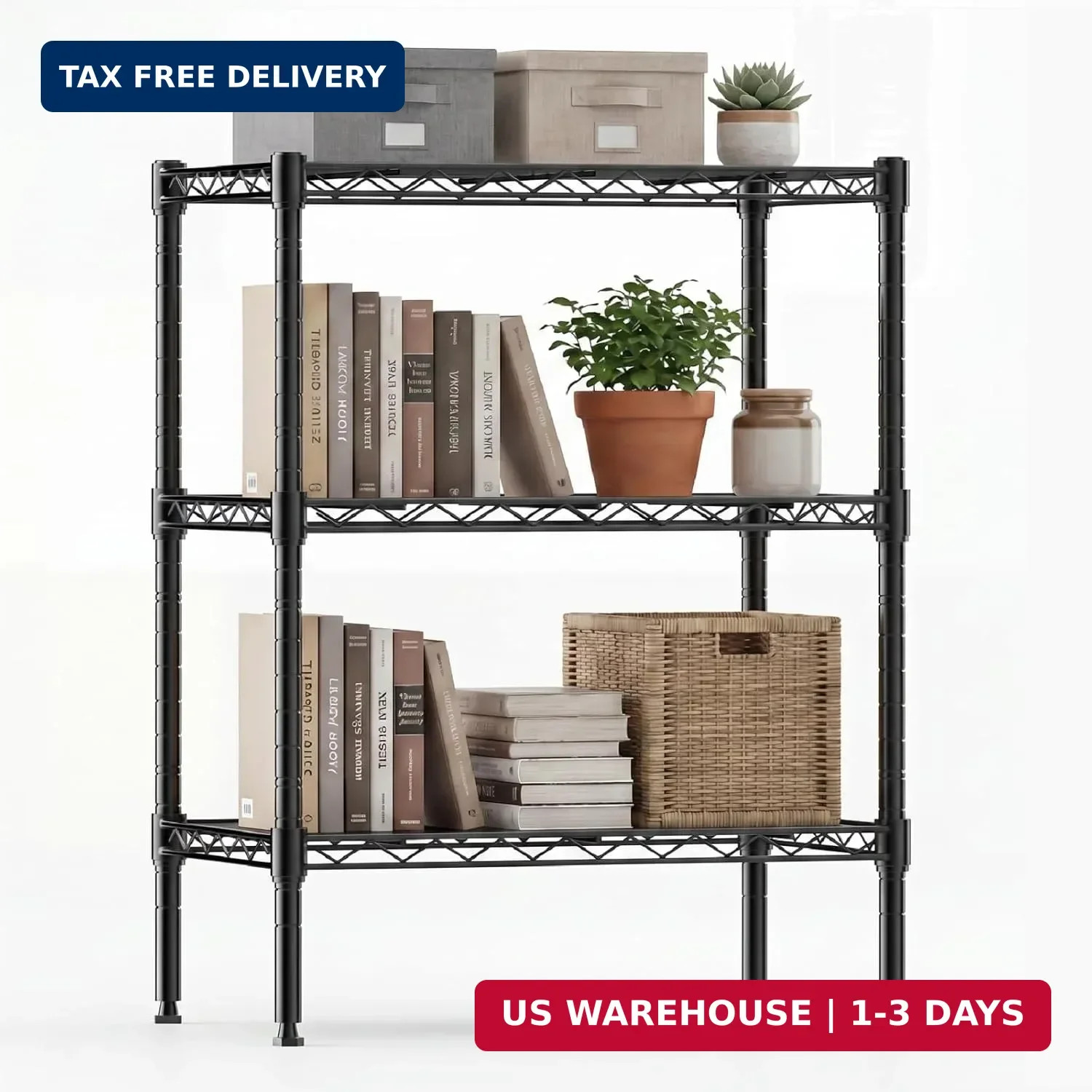 DUMOS 3-Tier Metal Storage Shelves, Wire Shelving, Storage Rack, 23.31\ DUMOS 3-Tier Metal Storage Shelves, Wire Shelving, Storage Rack, 23.31\