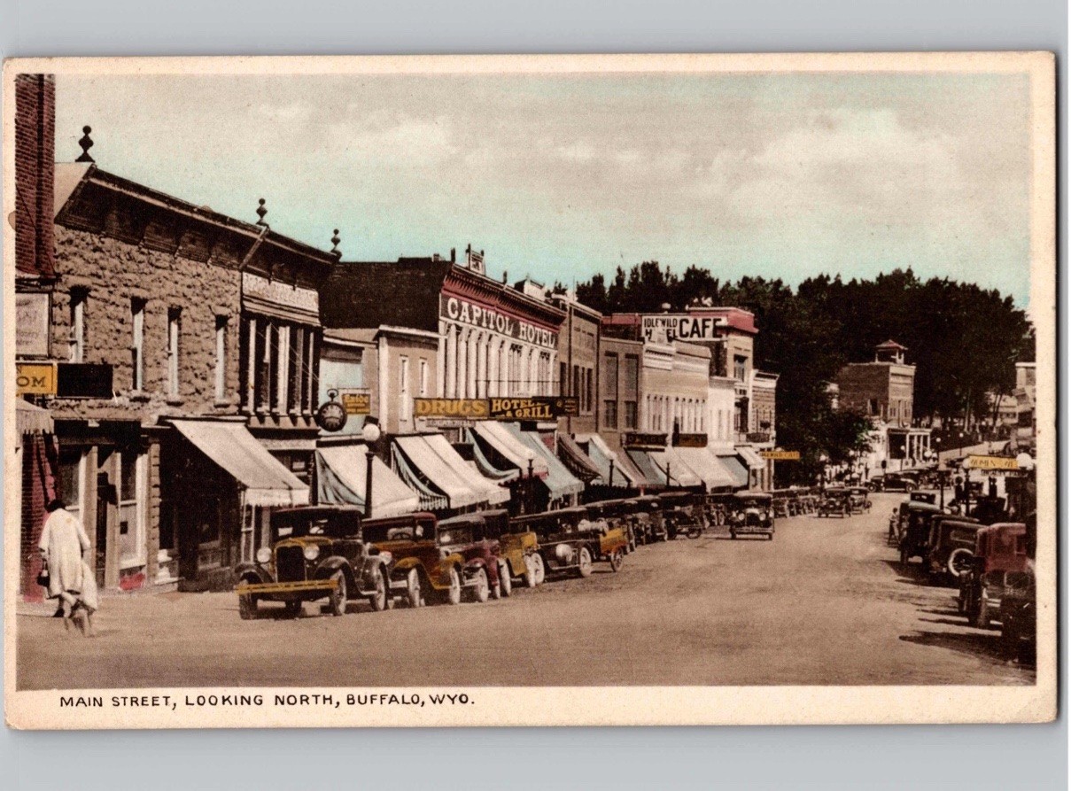c1930 Main Street North Capitol Hotel Buffalo Wyoming WY Hand Colored Postcard c1930 Main Street North Capitol Hotel Buffalo Wyoming WY Hand Colored Postcard