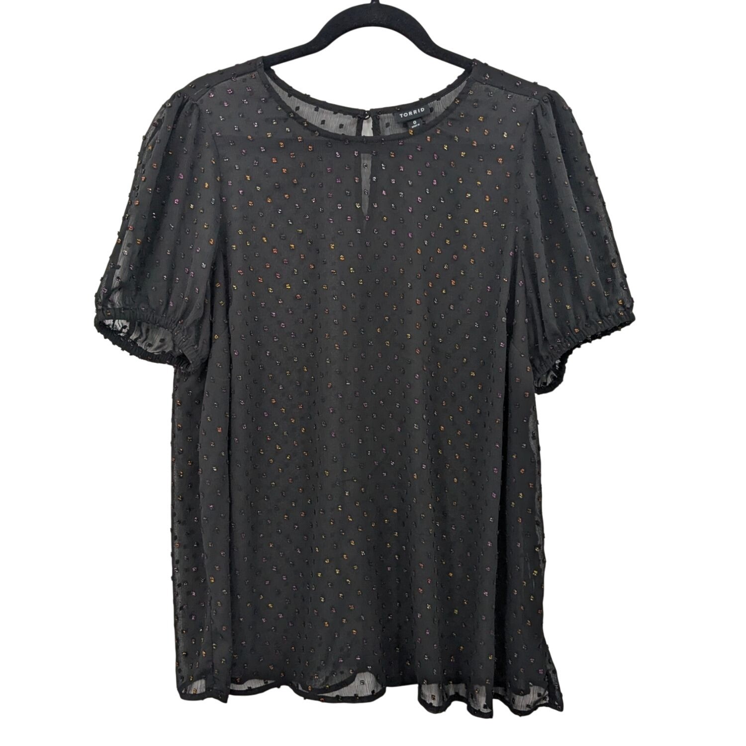 Torrid Sheer Swiss Dot Top Puff Sleeve Lightweight Office Dainty Romantic Plus L