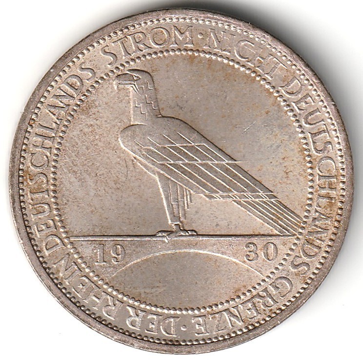 1930 Germany 3 Reichsmark Rhineland Liberation Silver Nice Toning 