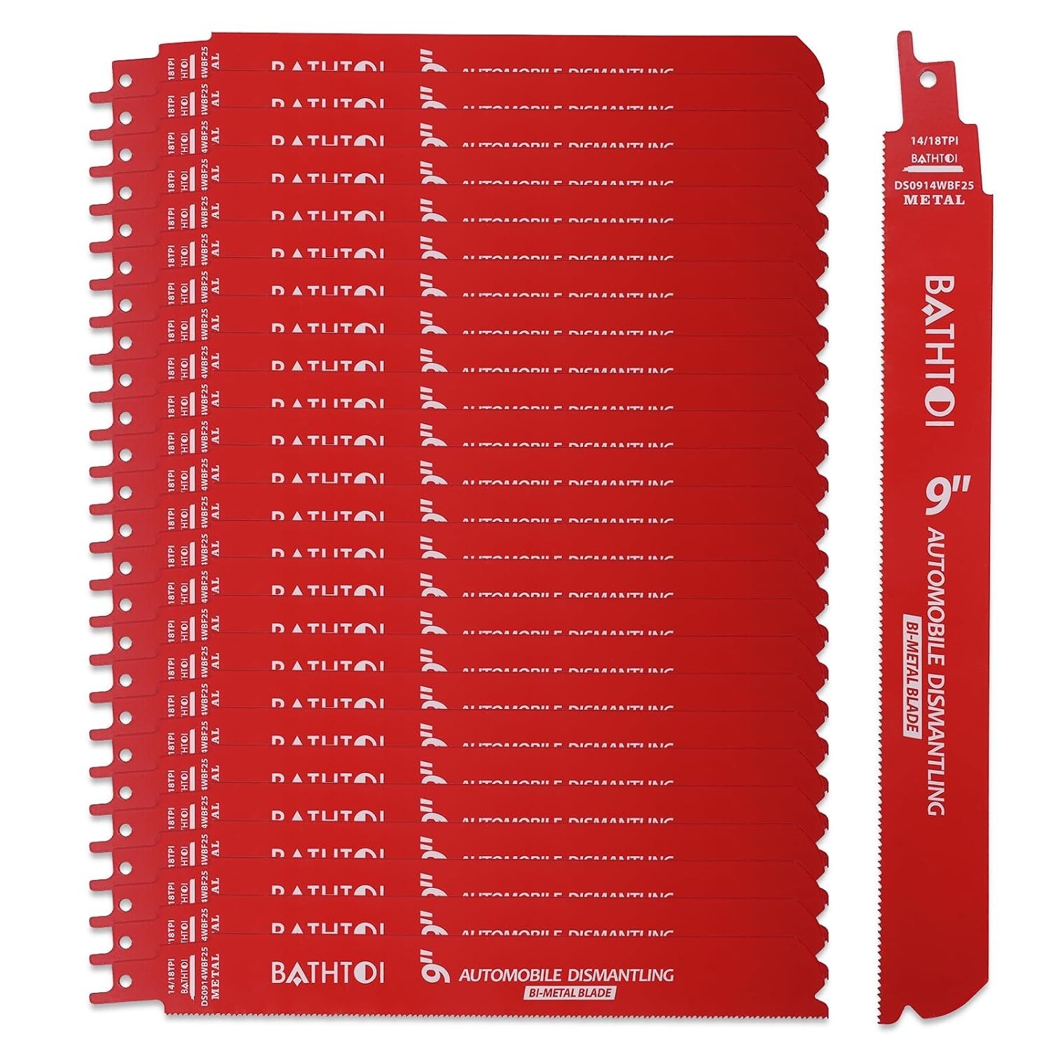 25 Pack 9 in 14/18 TPI Bi-Metal Reciprocating Saw Blades with 9in 25Pack, red 25 Pack 9 in 14/18 TPI Bi-Metal Reciprocating Saw Blades with 9in 25Pack, red